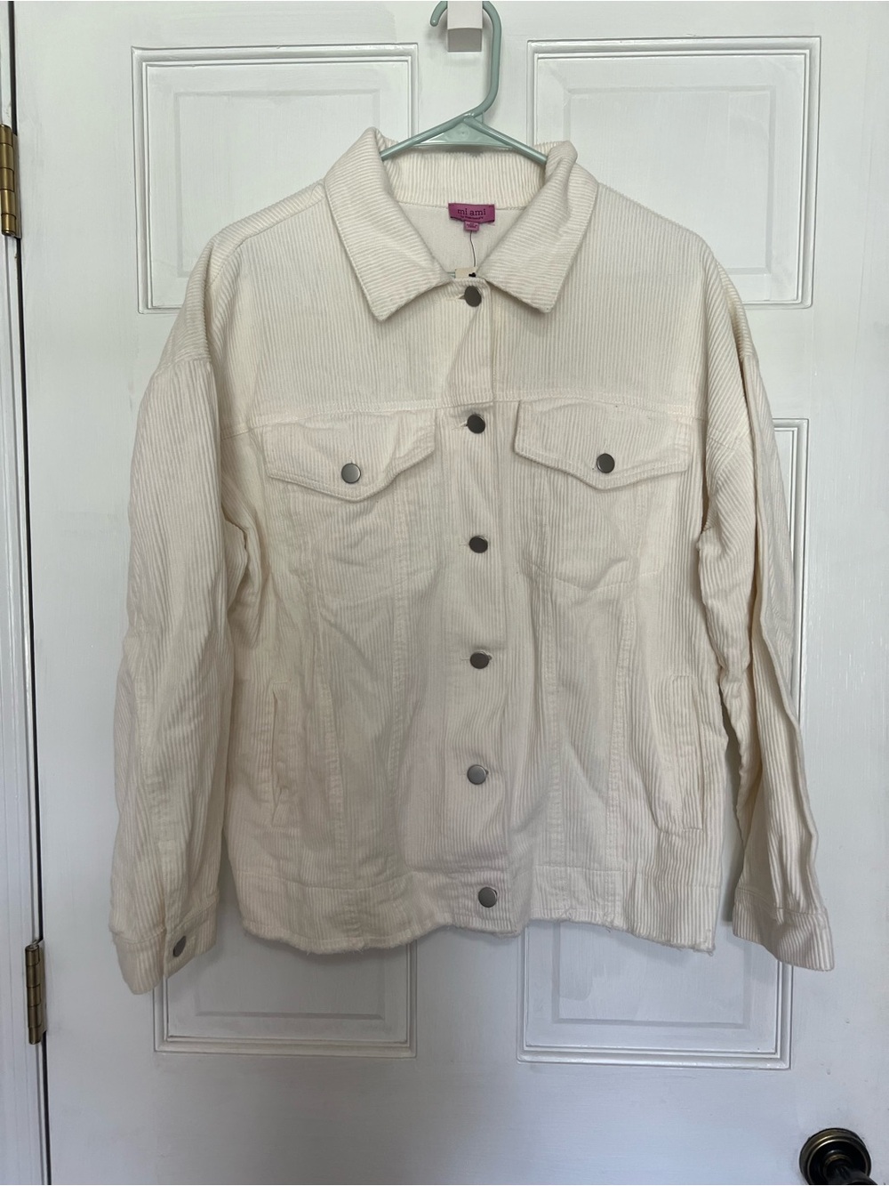 Francesca's Collections Cream Corduroy Trucker Jacket